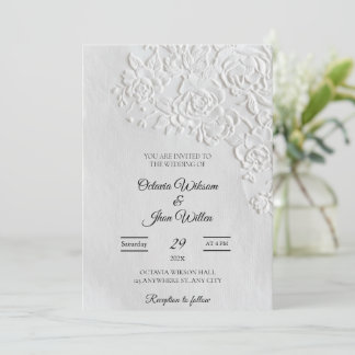 Invitation Embossed Roses Deckled Edge Sage Wedding