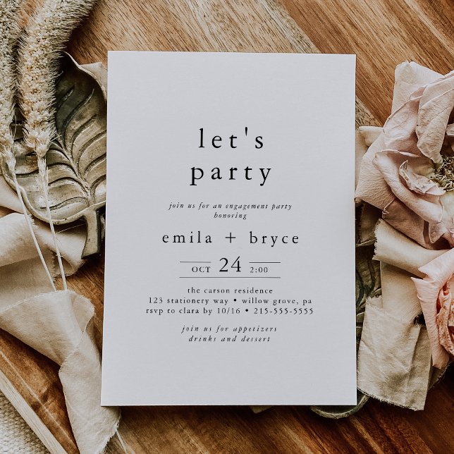 Invitation EMELIA Blanc Noir Rustique Simple Boho Let's Party (EMELIA White Black Rustic Simple Boho Let's Party Invitation)
