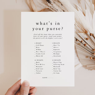 Invitation EMELIA Boho Simple What's In Your Purse Game Card
