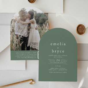 Invitation EMELIA QR Code Photo Arch Woodland Green Mariage
