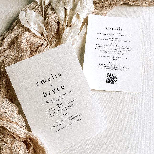 Invitation EMELIA QR Code Rustique Simple Moderne Boho Mariag (EMELIA QR Code Rustic Simple Modern Boho Wedding Invitation)