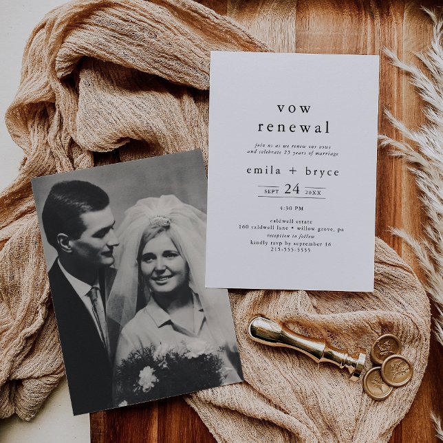 Invitation EMELIA Rustique Boho Simple Moderne Photo Vow Reno (EMELIA Rustic Boho Simple Modern Photo Vow Renewal Invitation)