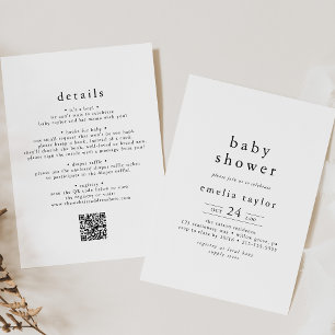 Invitation EMELIA Rustique minimaliste QR Baby shower simple