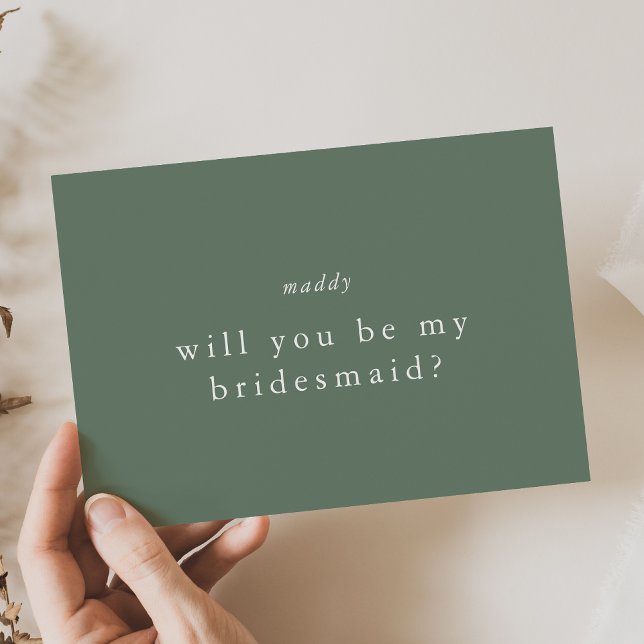 Invitation EMELIA Sage Green Simple Bridesmaid (EMELIA Sage Green Simple Bridesmaid Proposal Cards)