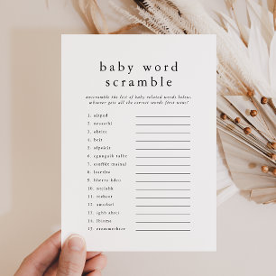 Invitation EMELIA Simple Baby shower Word Scramble Game Card