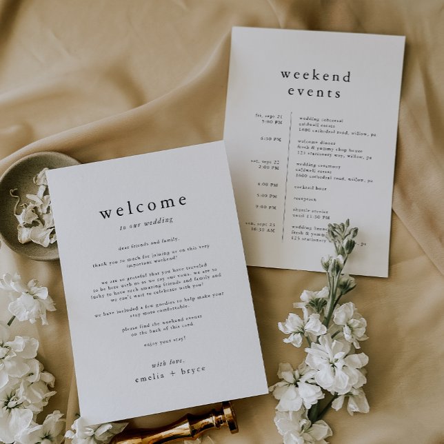 Invitation EMELIA Simple Mariage Week-end Itinéraire Modèle (EMELIA Simple Wedding Weekend Itinerary Template)