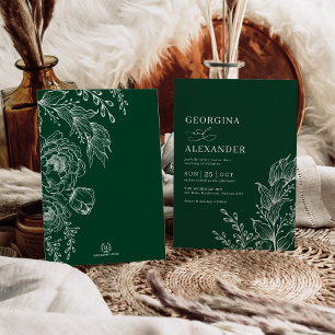 Invitation Emerald Blanc Vintage Botanique Mariage Floral
