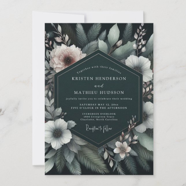 Invitation Emerald Blush Moody Flora Wedding (Devant)