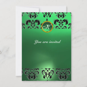 Invitation EMERALD DAMASK GEM PIERRE MONOGRAMME vert noir