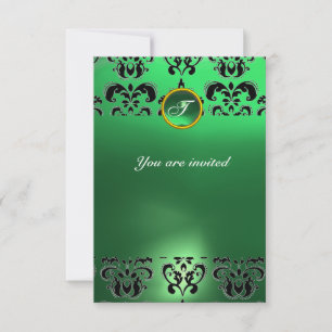 Invitation EMERALD DAMASK GEM PIERRE MONOGRAMME vert noir