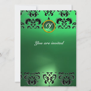 Invitation EMERALD DAMASK GEM STONE vert MONOGRAMME