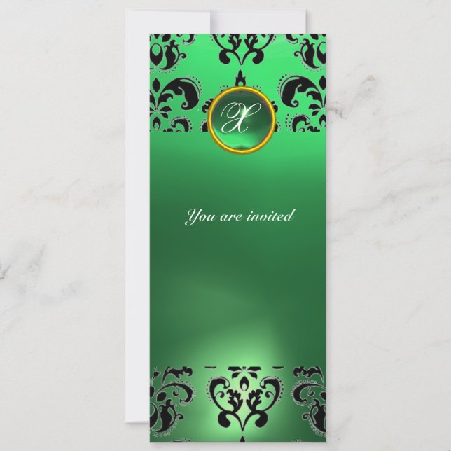 Invitation EMERALD DAMASK GEM STONE vert MONOGRAMME (Devant)