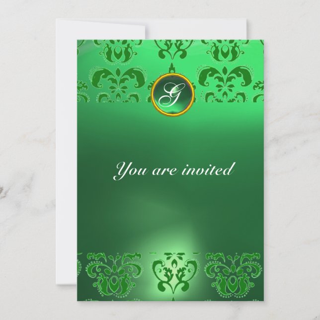 Invitation EMERALD DAMASK GEM STONE vert MONOGRAMME (Devant)