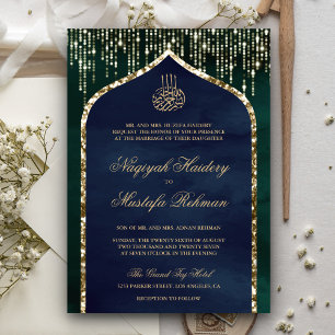Invitation Emerald et marine Parties scintillant d'or Arch Ma