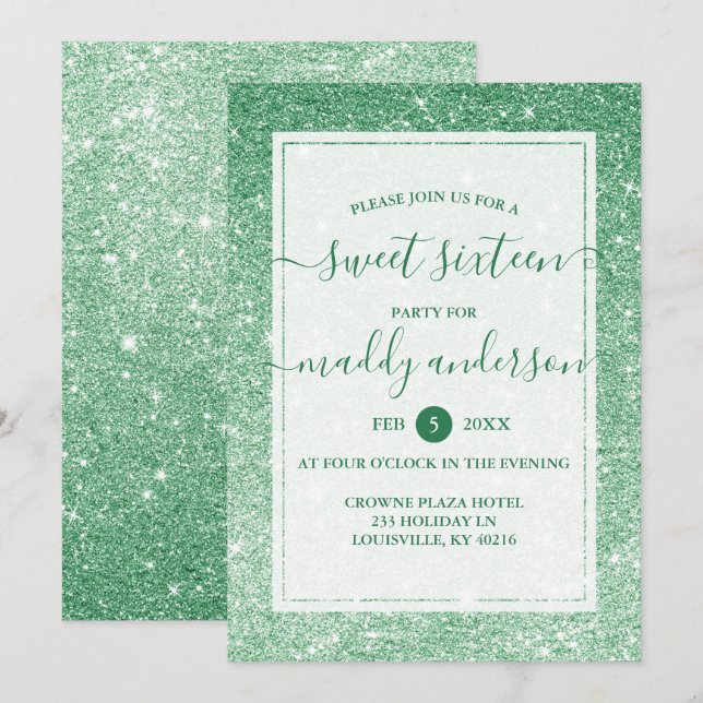 Invitation Emerald Faux Parties scintillant Élégante douce 16 (Devant / Derrière)