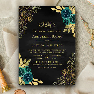 Invitation Emerald Floral dentelle noir QR Code Mariage musul