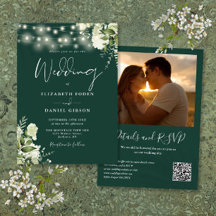 Invitation Emerald Floral String Lights QR Code Mariage photo