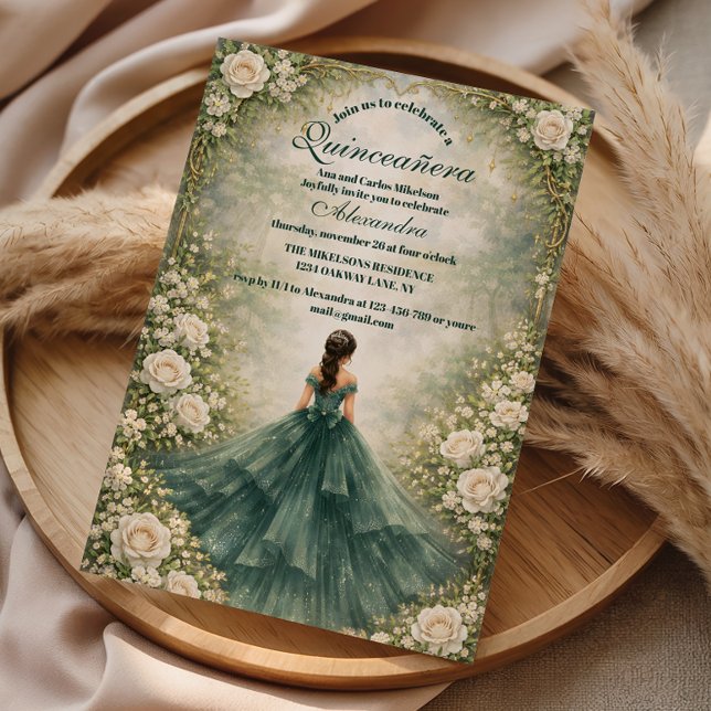 Invitation Emerald Garden Rose Quinceañera (Créateur téléchargé)