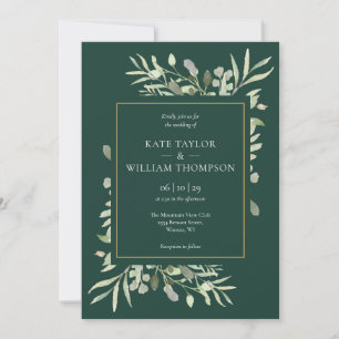 Invitation Emerald Gold Green Foliage Mariage