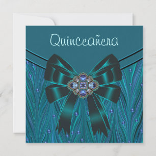 Invitation Emerald Grean Turquoise Blue Quinceanera