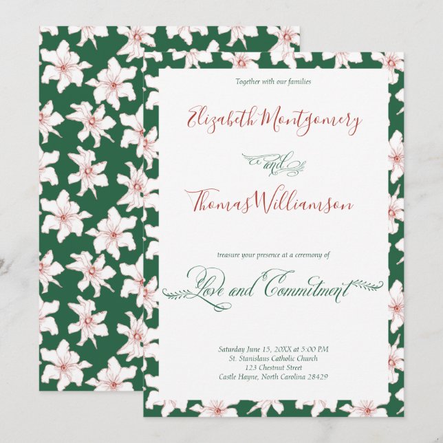 Invitation Emerald Gree Floral Engagement Cérémonie Invitatio (Devant / Derrière)
