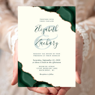 Invitation Emerald Green Agate Corners Mariage ivoire
