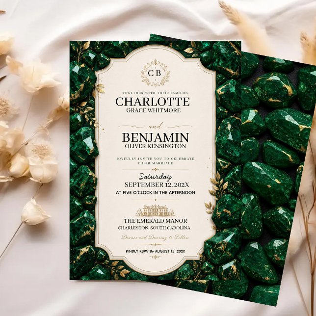 Invitation Emerald Green and Gold Luxury Gemstone (Créateur téléchargé)