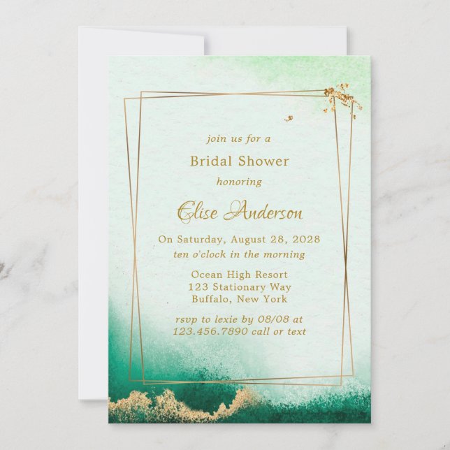 Invitation Emerald Green Aquarelle dorée Brunch & Bubbly (Devant)