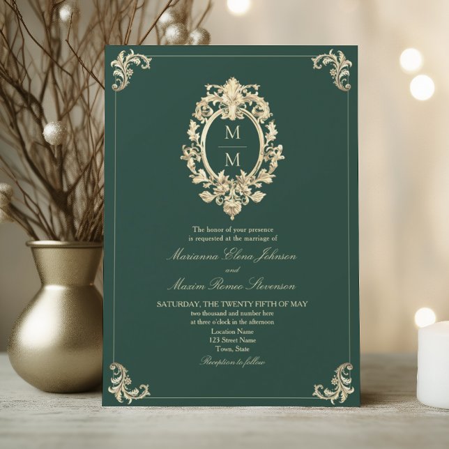 Invitation Emerald Green Baroque Gold Mariage (Créateur téléchargé)