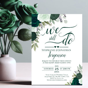 Invitation Emerald Green Boho Floral Nous Faisons Encore Vow 