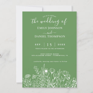 Invitation Emerald Green Boho minimaliste Mariage floral