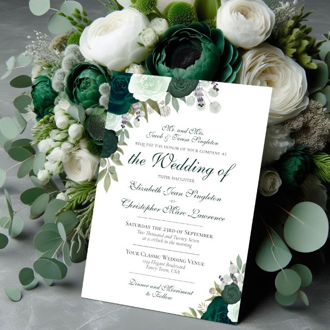 Invitation Emerald Green Boho Watercolor Roses Mariage offici (Créateur téléchargé)