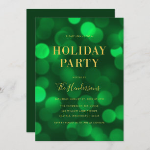 Invitation Emerald Green Bokeh Lights Faux Gold