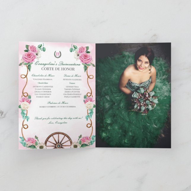 Invitation Emerald Green Charro Quinceanera Ajouter photo (Intérieur)