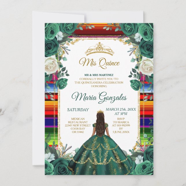 Invitation Emerald Green & Couverture mexicaine Fille douce 1 (Devant)