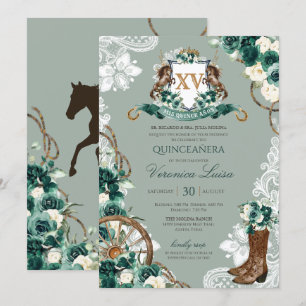 Invitation Emerald Green Crest Western Charro Quinceanera