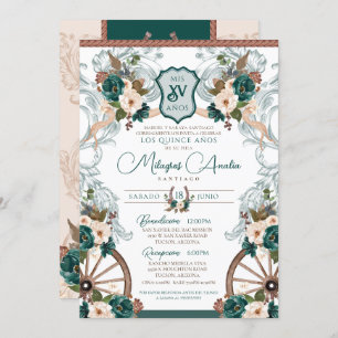 Invitation Emerald Green Elegant Charro Quinceanera Ouest