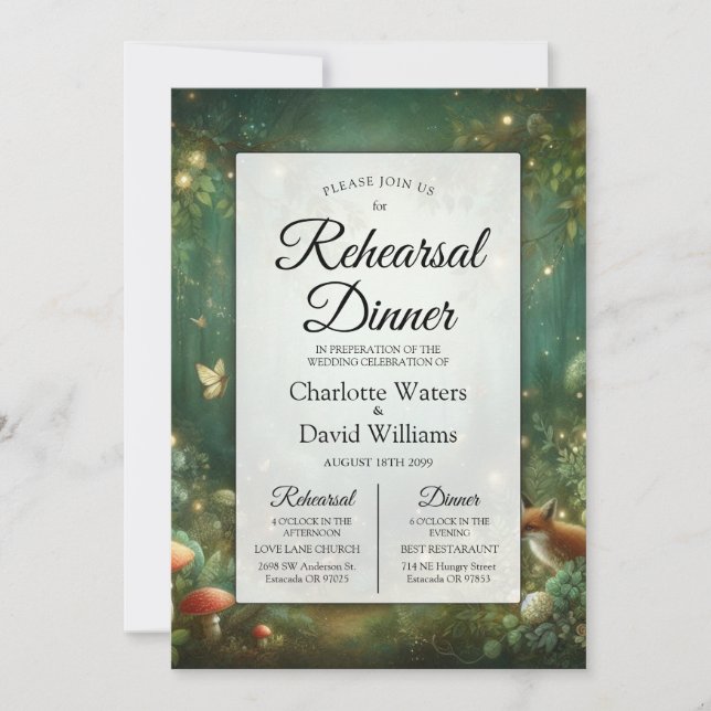 Invitation Emerald Green Enchanted Forest Rehearsal Dinner (Devant)