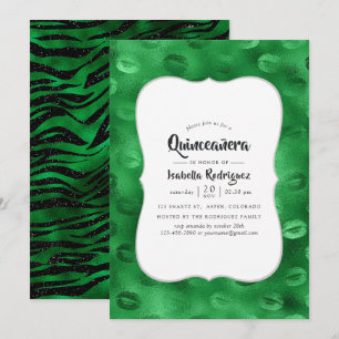 Invitation Emerald Green et Black Glam Quinceañera