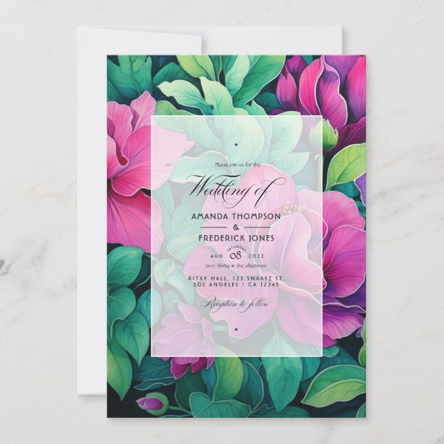 Invitation Emerald Green et Fuschia Floral Mariage (Devant)