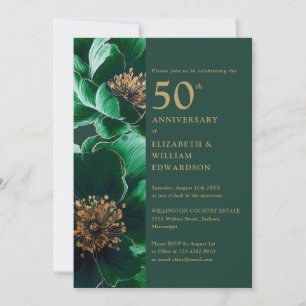 Invitation Emerald Green et Gold Floral 50e anniversaire