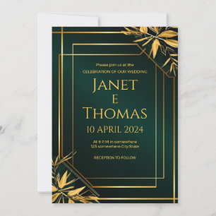 Invitation Emerald Green et Gold Modern Invitation.