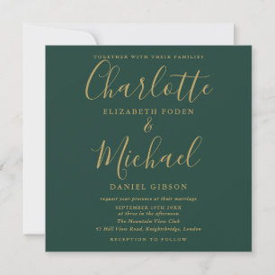 Invitation Emerald Green et Mariage de script Gold