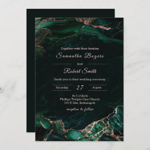 Invitation Emerald Green et Rose Gold Mariage