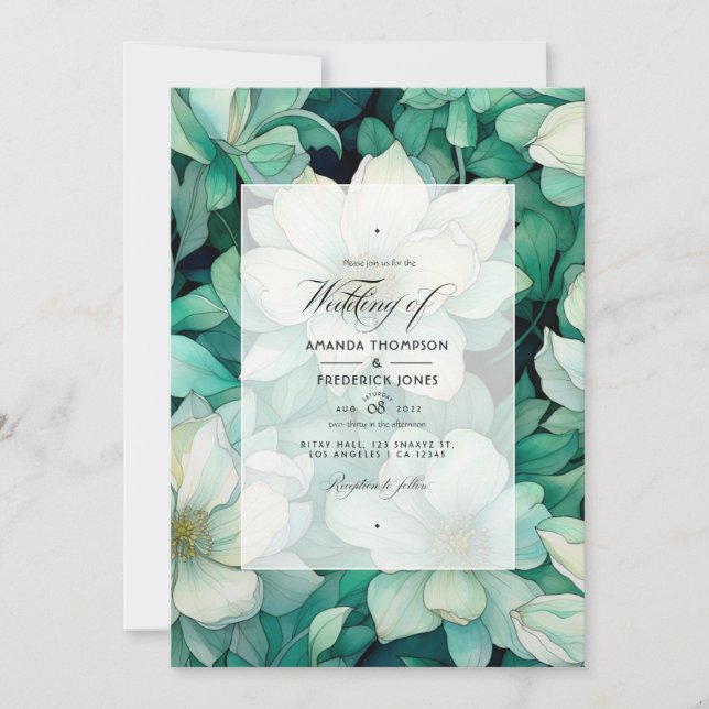 Invitation Emerald Green et Silver Floral Mariage (Devant)