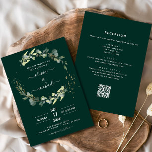 Invitation Emerald Green Eucalyptus QR Code Mariage