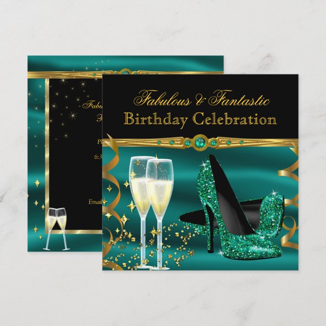 Invitation Emerald Green Fête d'anniversaire talons (Devant / Derrière)