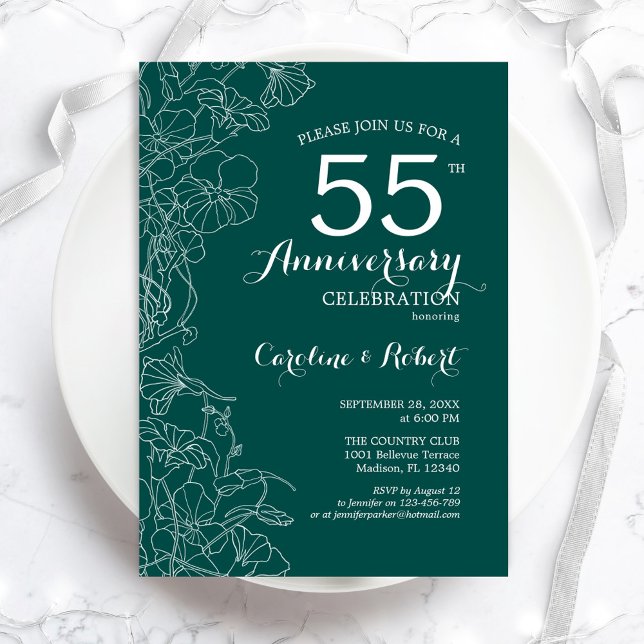 Invitation Emerald Green Floral 55e anniversaire (Créateur téléchargé)