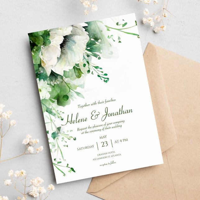 Invitation Emerald Green Floral Mariage (Emerald Green Floral Greenery Wedding Invitation)