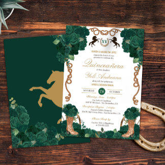 Invitation Emerald Green Floral Ouest Charra Quinceanera